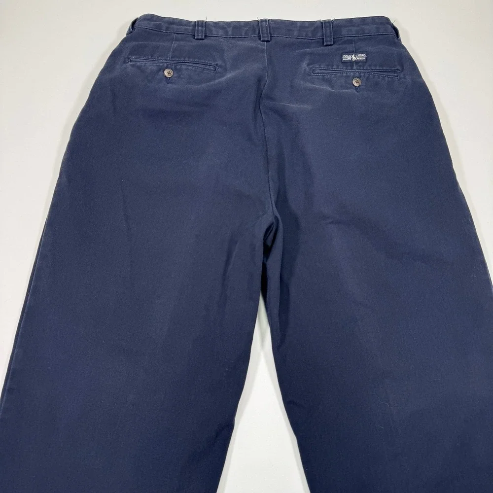 Polo Ralph Lauren Chino Pants Mens 34x34 Navy Blue Pleated Cotton Casual